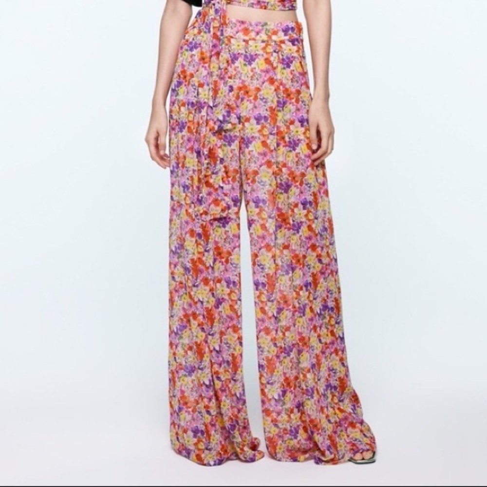 Zara Floral Wide-Leg Pants - Size‎ XS